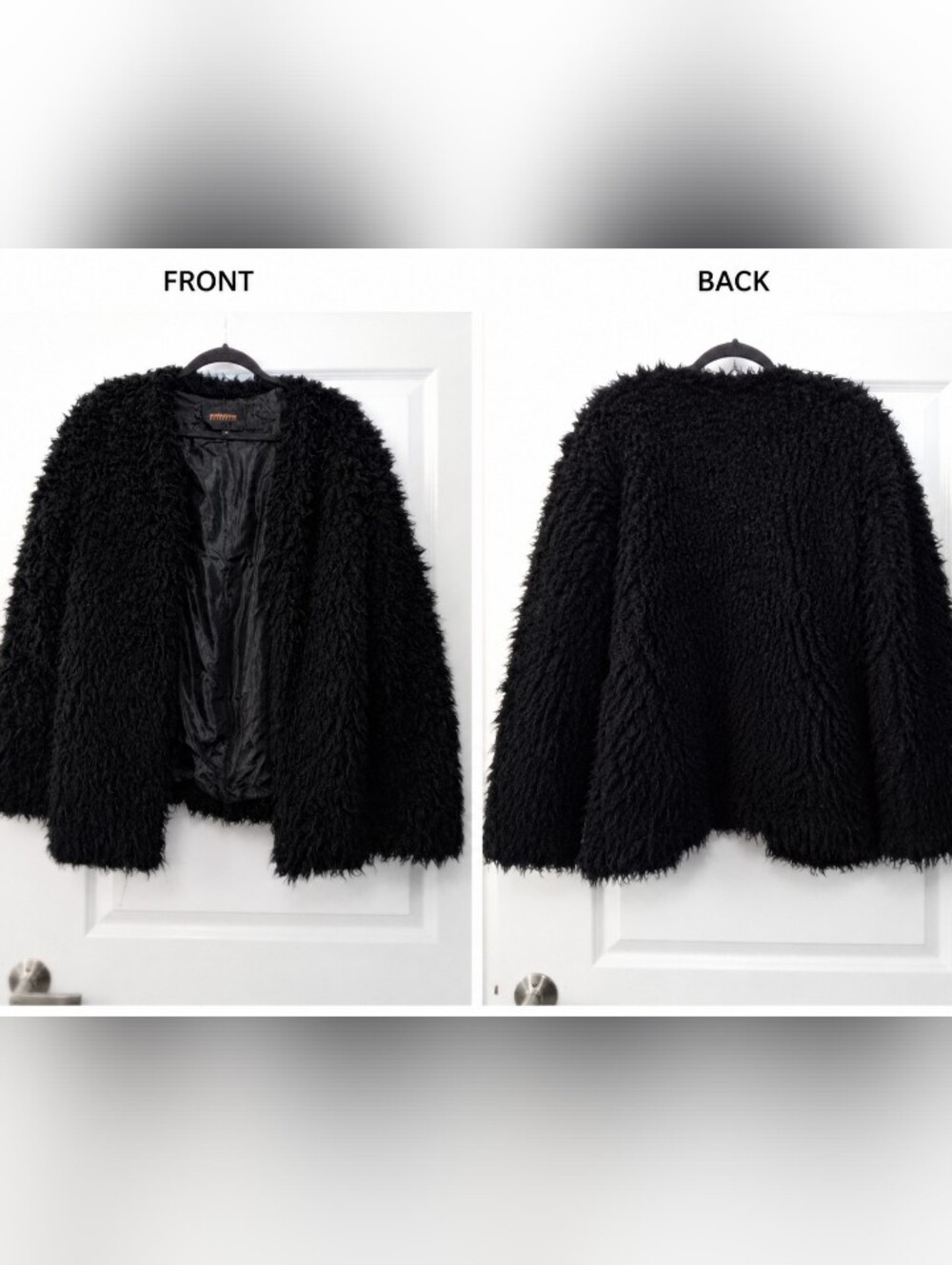 Y2K Goth Glam Black Faux Fur Open-Front Jacket Size Medium By Ambiance